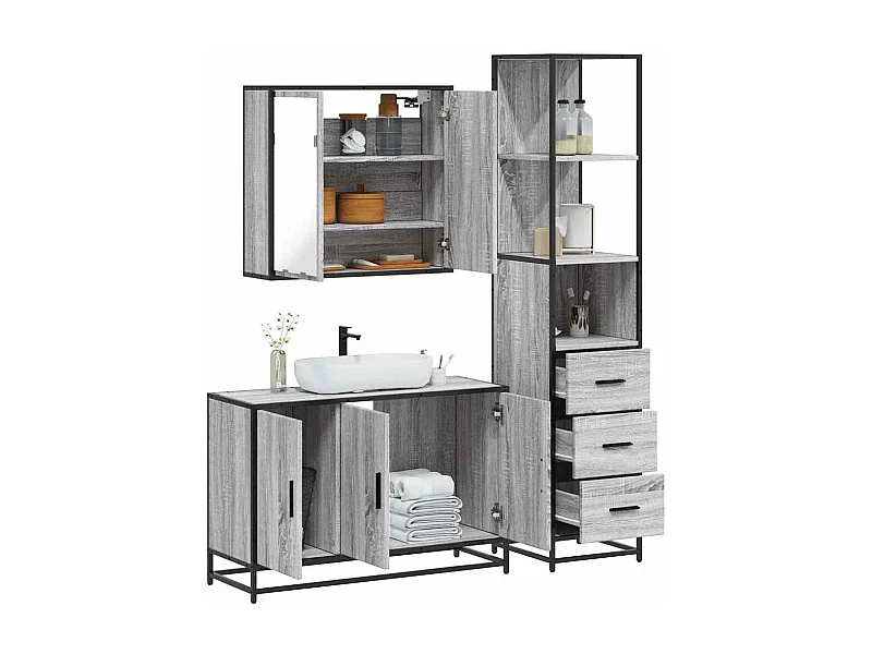 Ensemble de meubles de salle de bain 3 pcs Sonoma gris