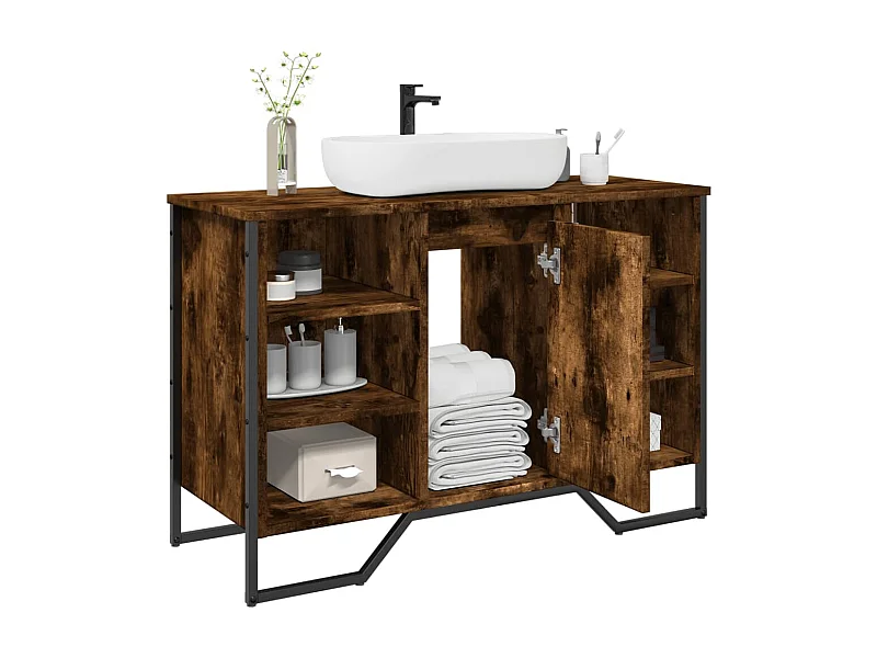 Gerookt eikenhouten wastafelmeubel 91x35x60 cm