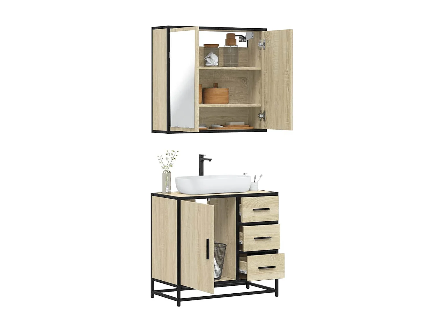 Ensemble de meubles de salle de bain 2 pcs chêne sonoma