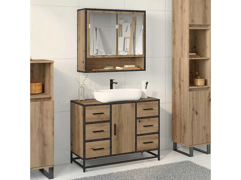 Meuble de Lavabo de Salle de Bain avec tiroir chêne artisanal