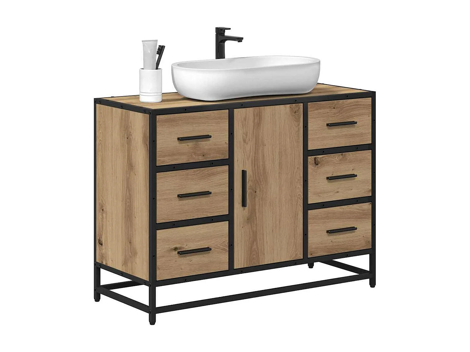 Meuble de Lavabo de Salle de Bain avec tiroir chêne artisanal