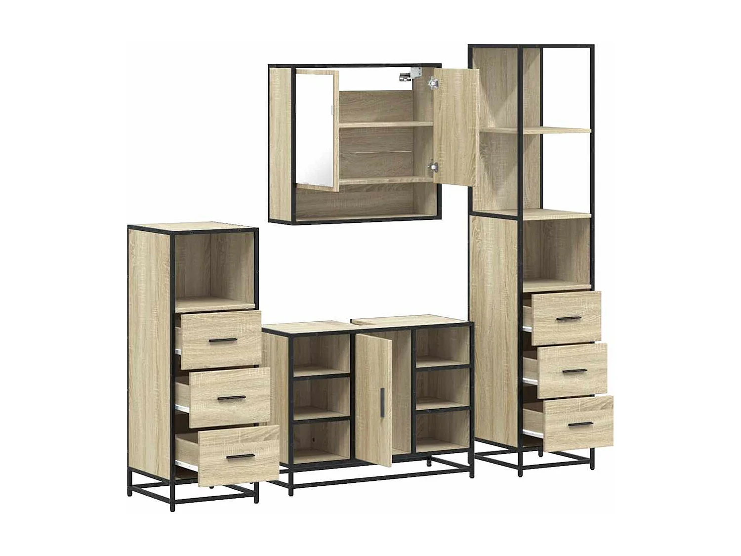 Set di mobili da bagno 4 pezzi in rovere Sonoma