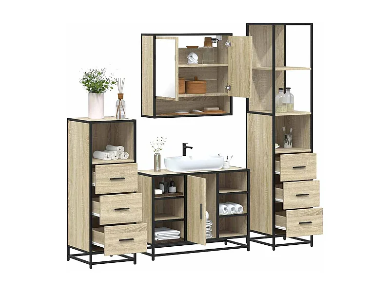Set di mobili da bagno 4 pezzi in rovere Sonoma
