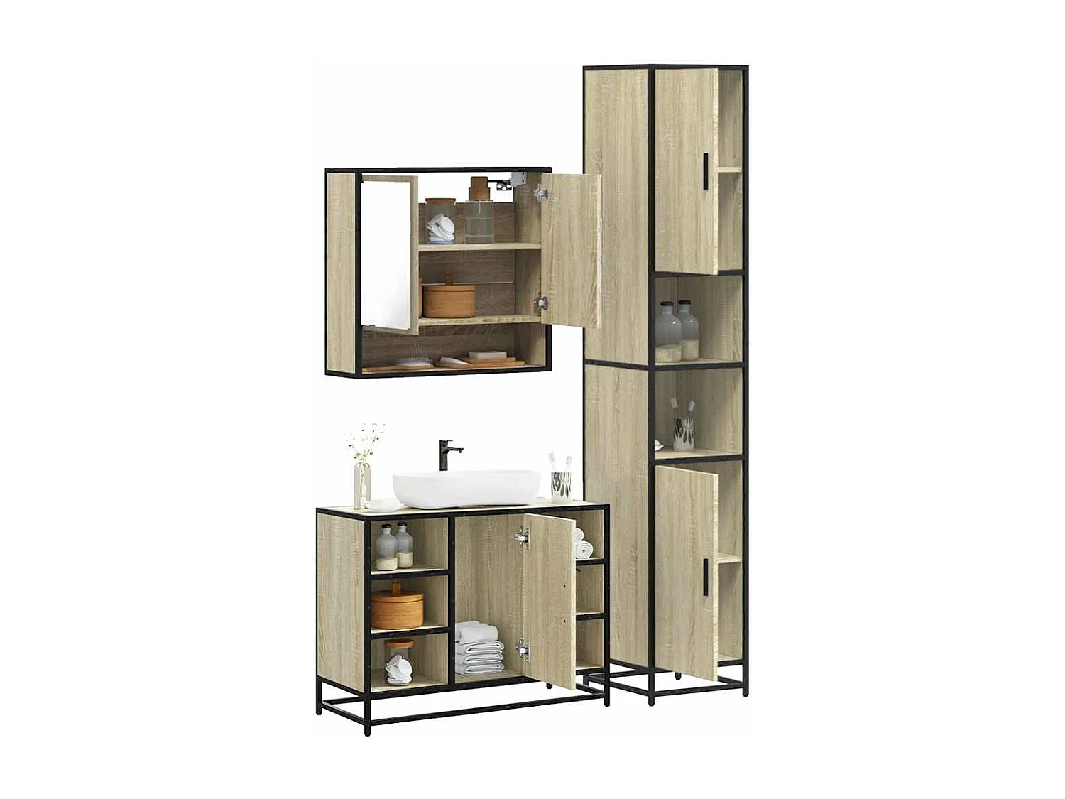 Ensemble de meubles de salle de bain 3 pcs chêne sonoma