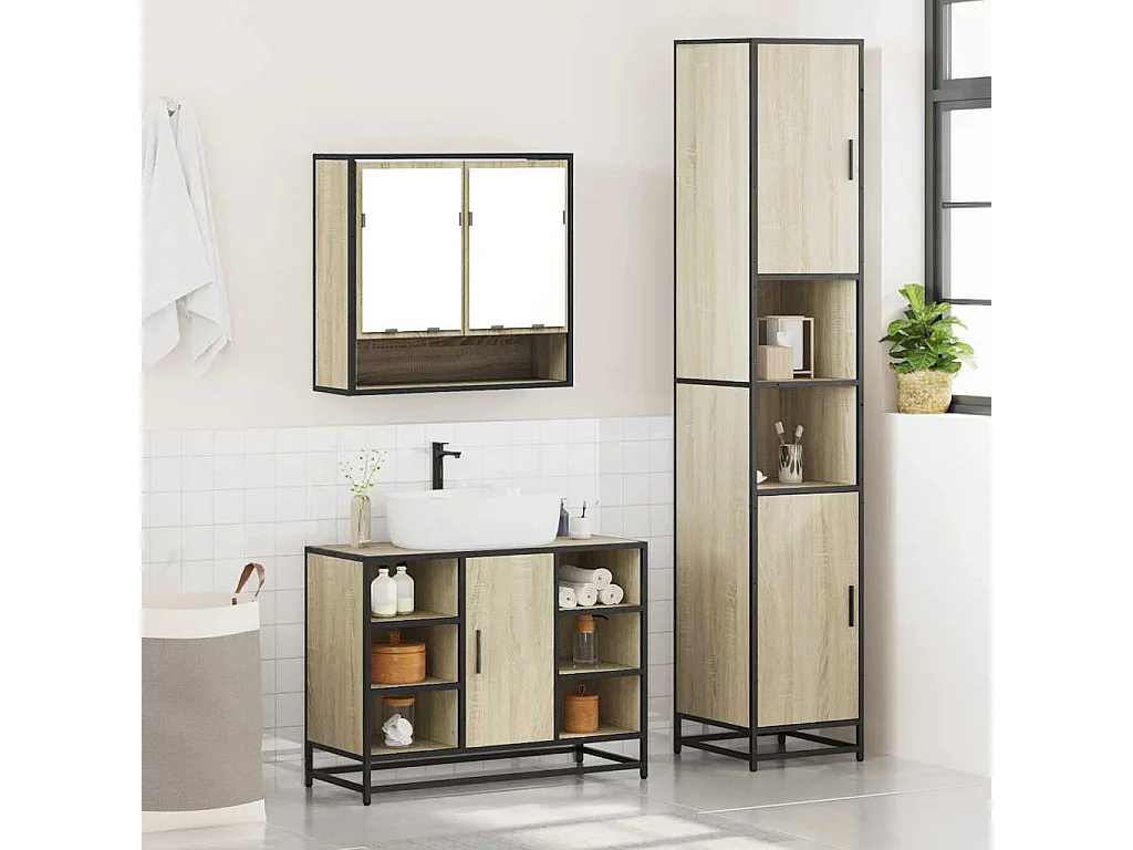 Ensemble de meubles de salle de bain 3 pcs chêne sonoma
