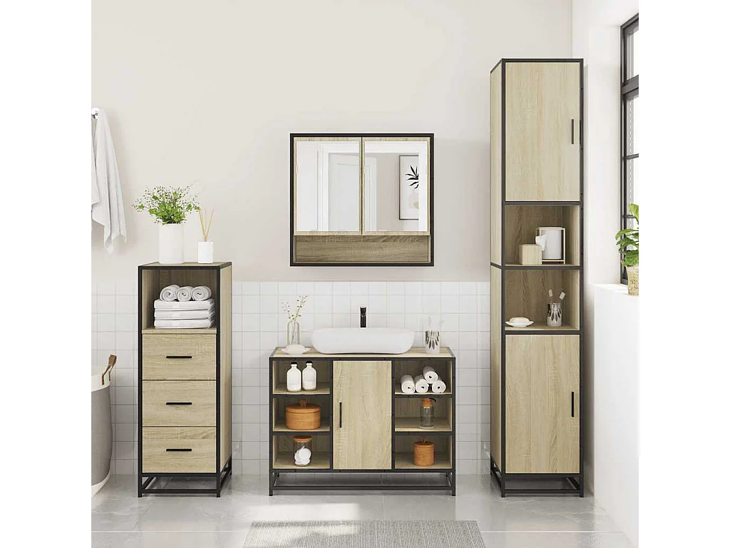 Ensemble de meubles de salle de bain 3 pcs chêne sonoma