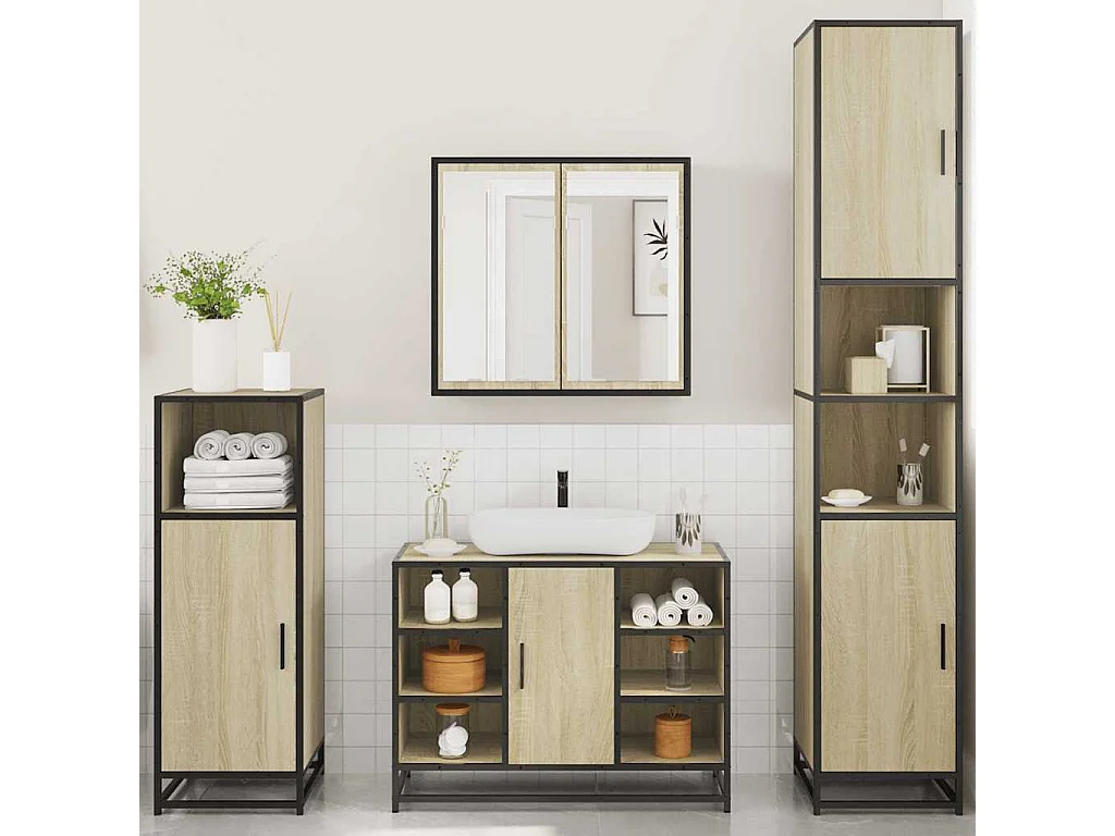 Ensemble de meubles de salle de bain 4 pcs chêne sonoma