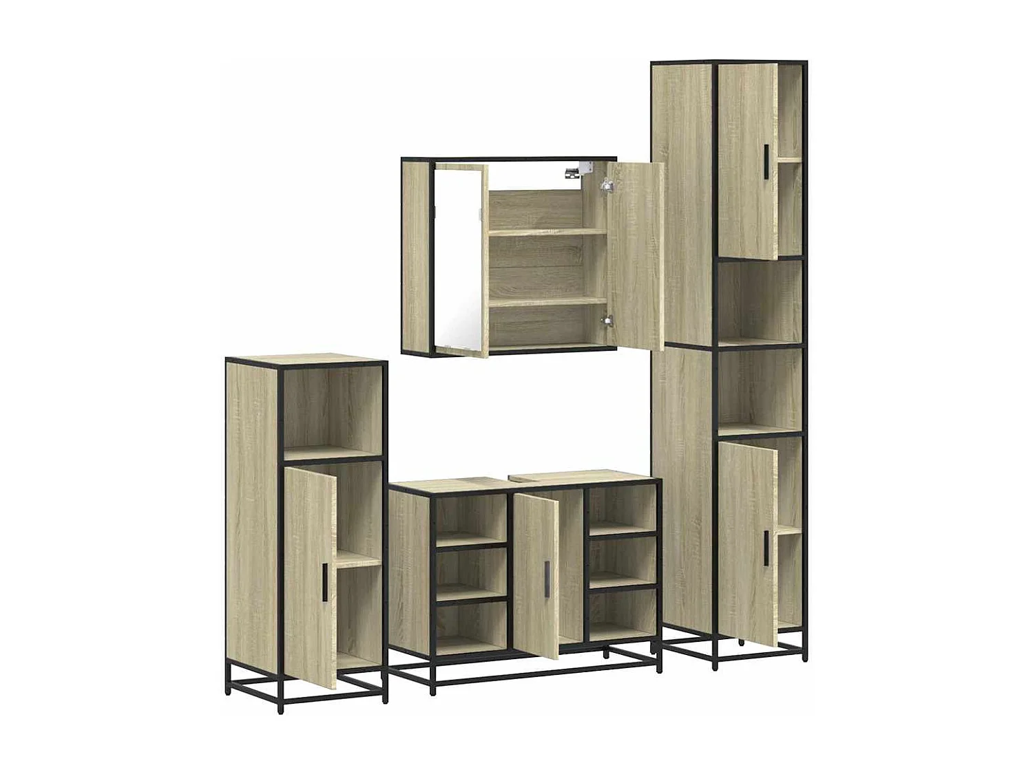 Ensemble de meubles de salle de bain 4 pcs chêne sonoma