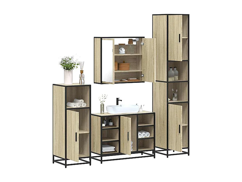 Ensemble de meubles de salle de bain 4 pcs chêne sonoma