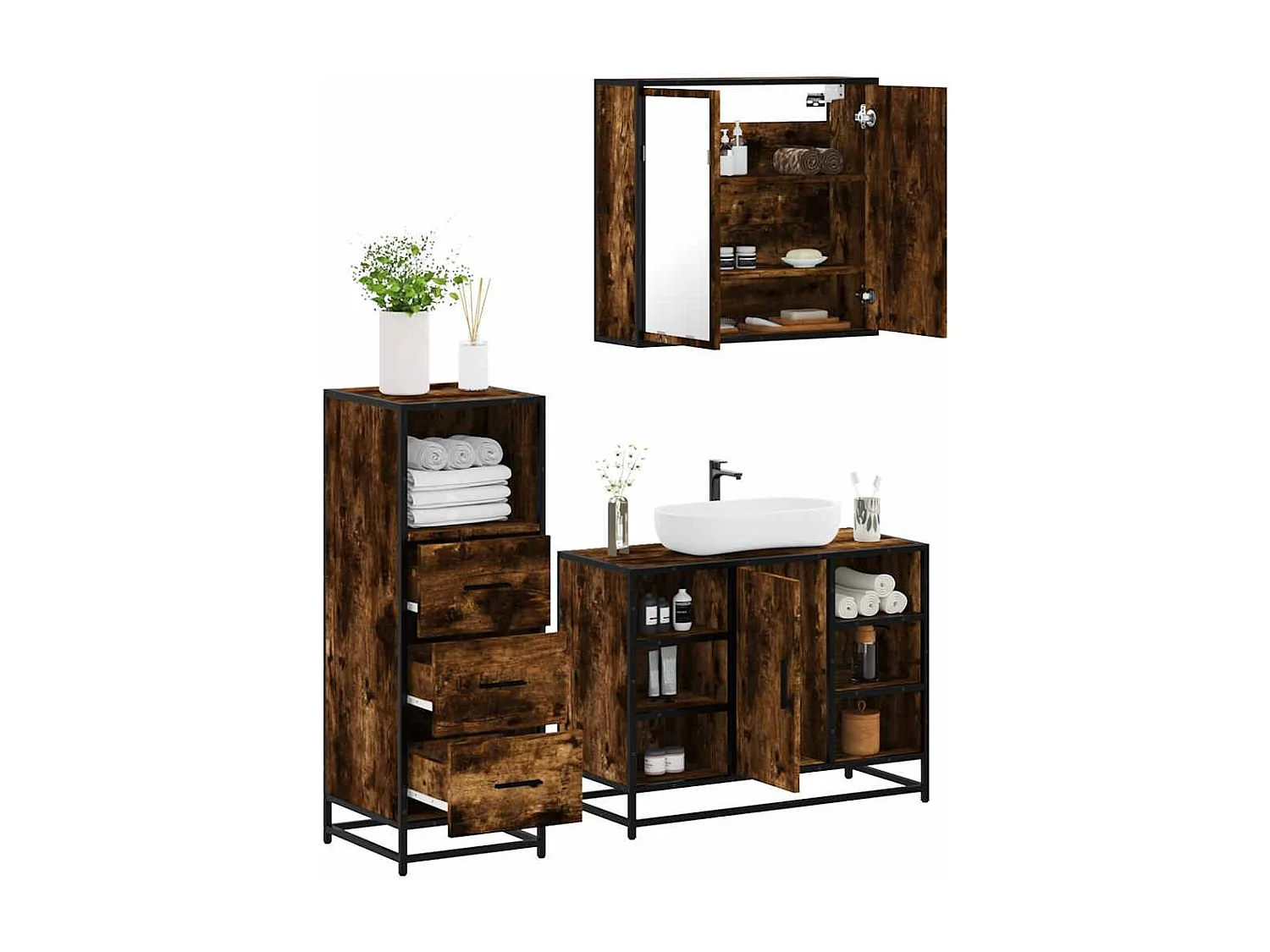 Ensemble de meubles de salle de bain 3 pcs Chêne fumé