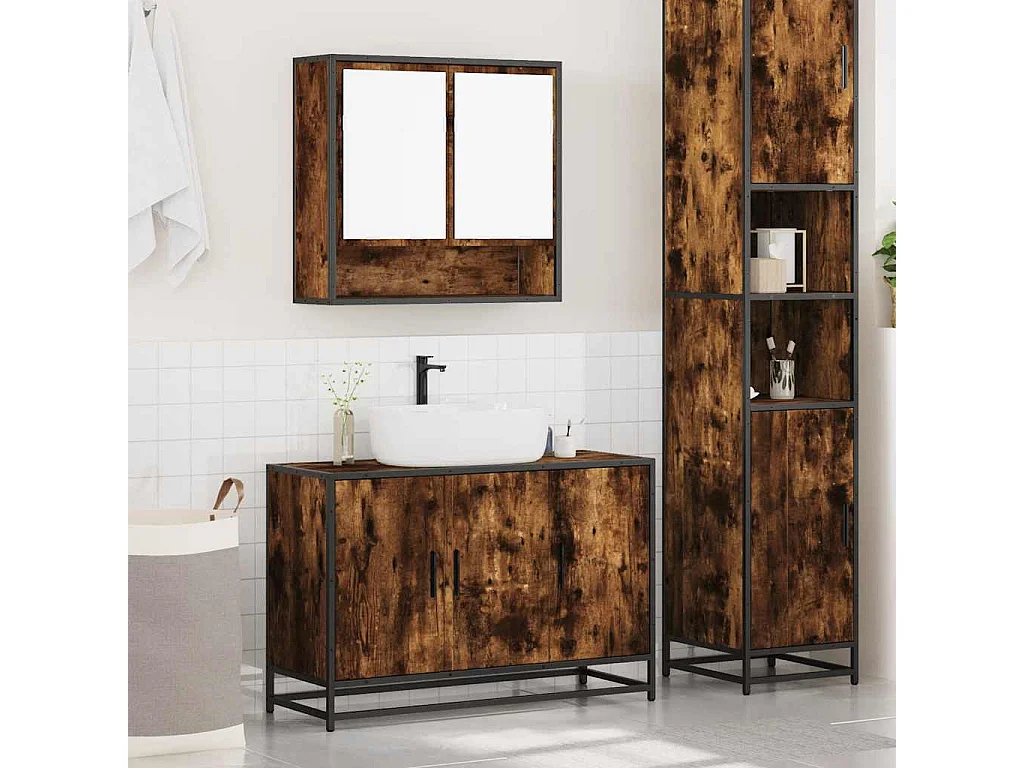 2-teiliges Badmöbel-Set Eiche geräuchert