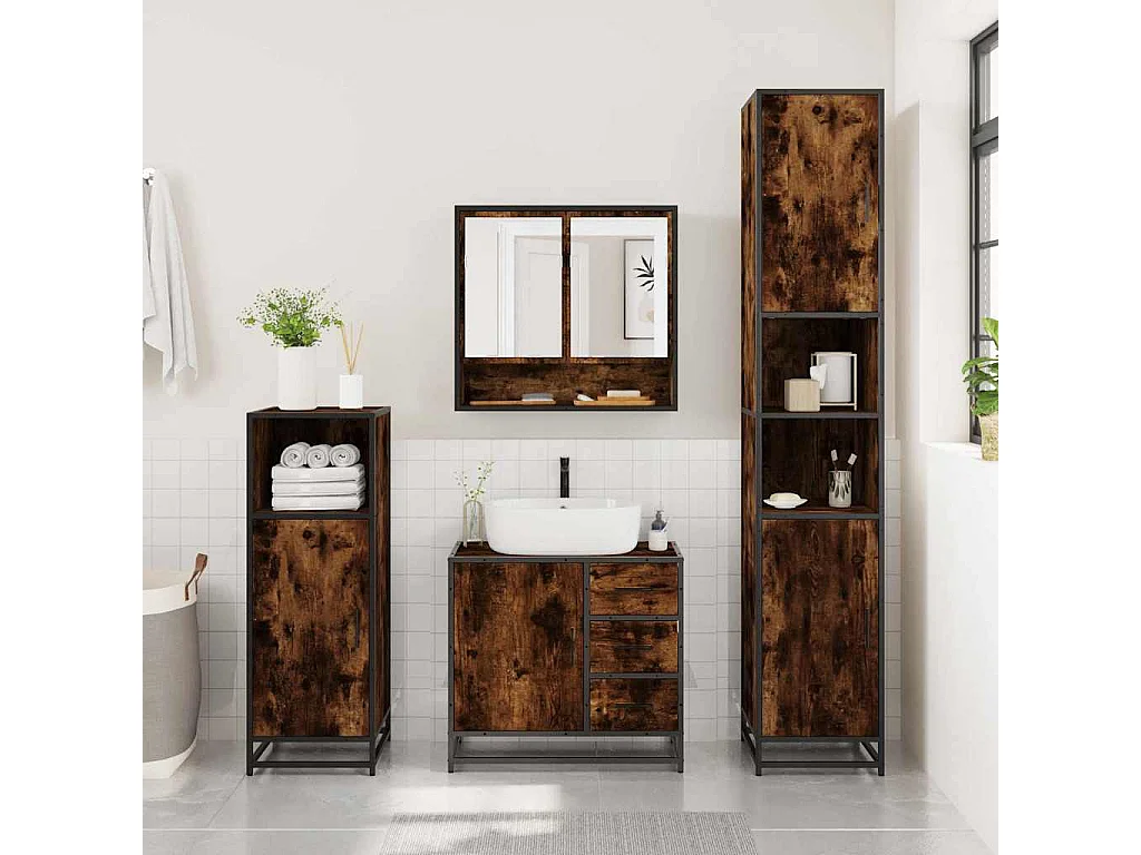 2-teiliges Badmöbel-Set Eiche geräuchert