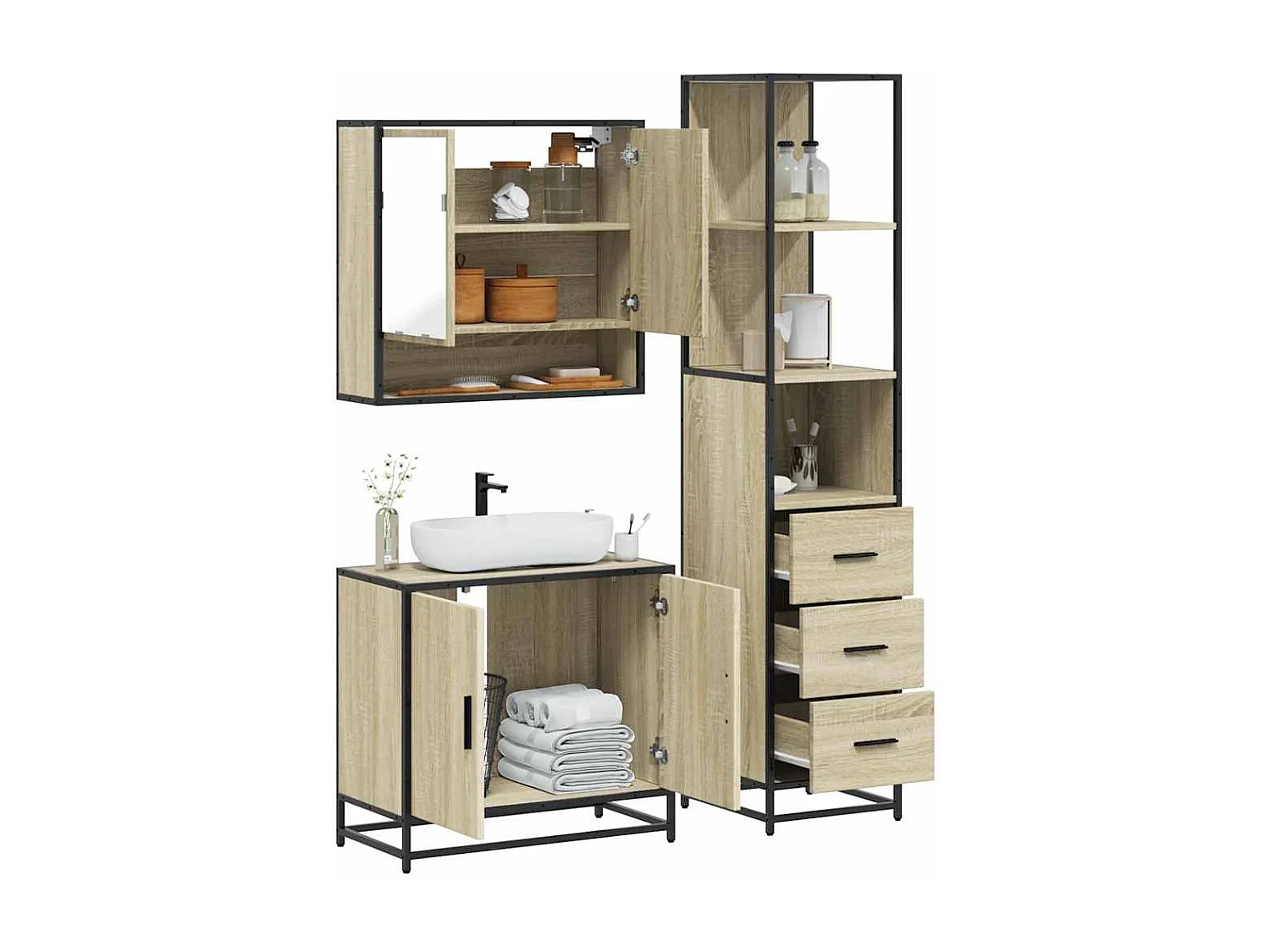 Ensemble de meubles de salle de bain 3 pcs chêne sonoma