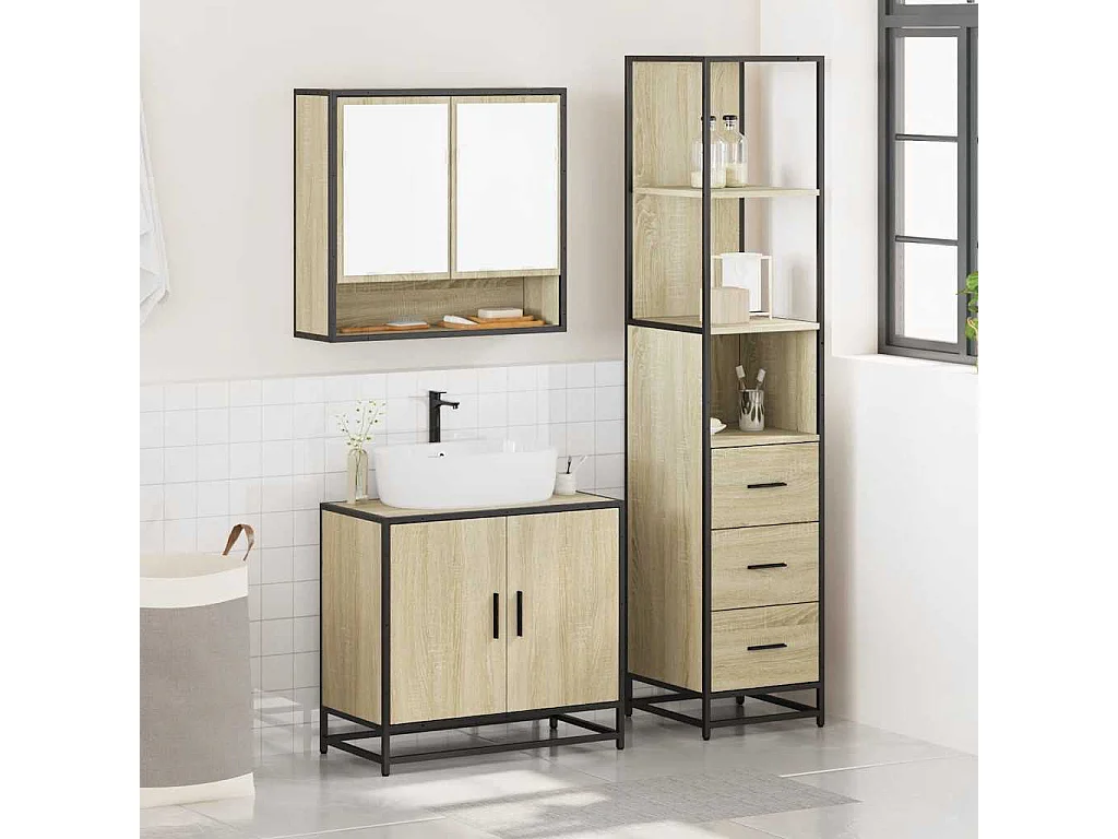 Ensemble de meubles de salle de bain 3 pcs chêne sonoma