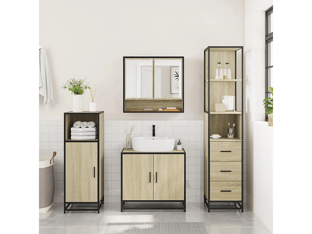 Ensemble de meubles de salle de bain 3 pcs chêne sonoma