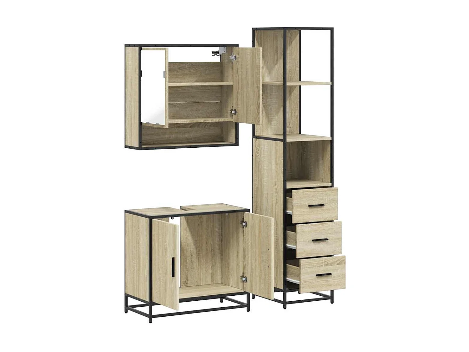 Ensemble de meubles de salle de bain 3 pcs chêne sonoma