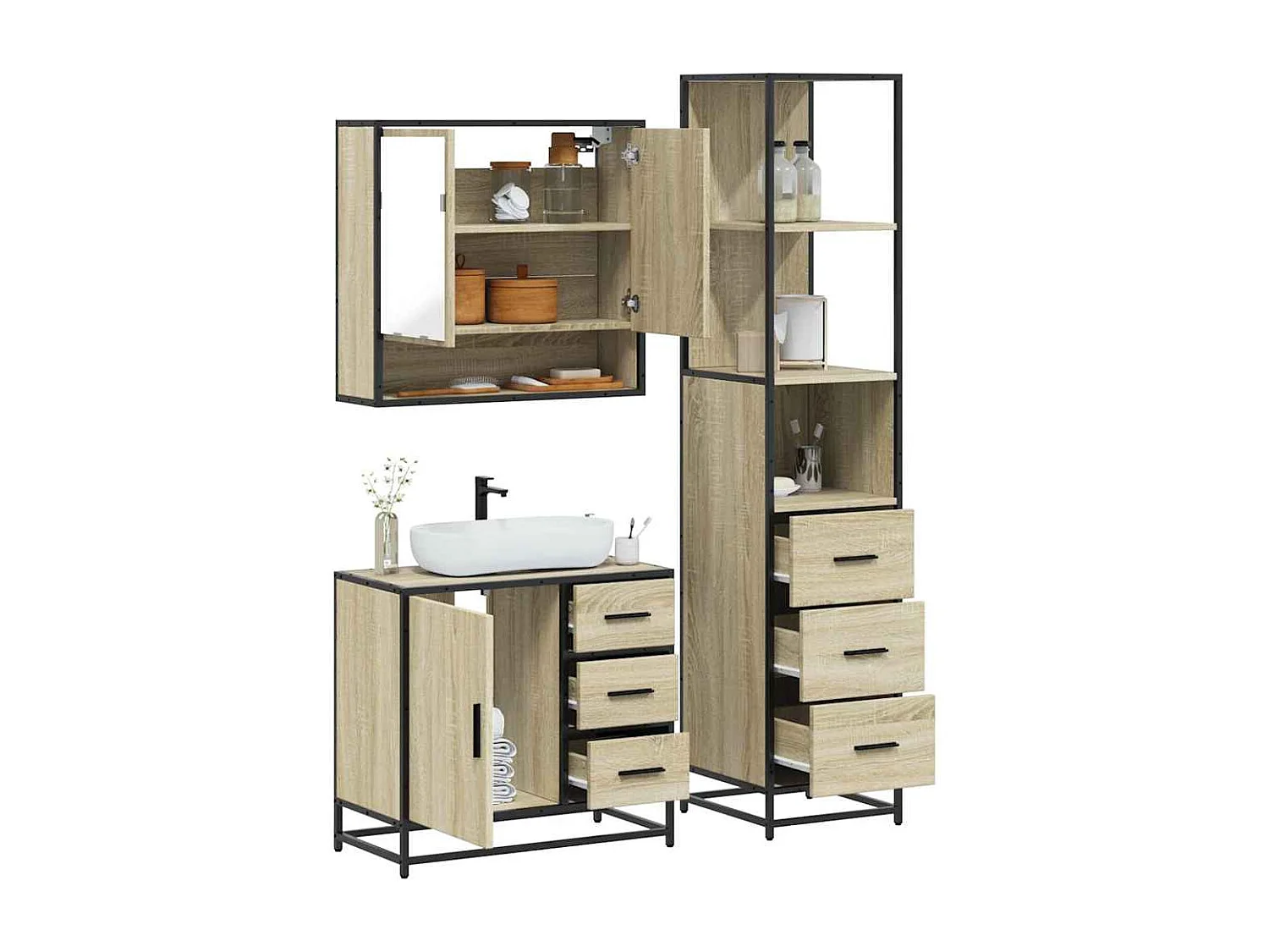 Ensemble de meubles de salle de bain 3 pcs chêne sonoma