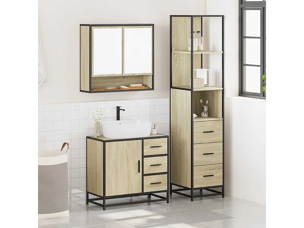 Ensemble de meubles de salle de bain 3 pcs chêne sonoma