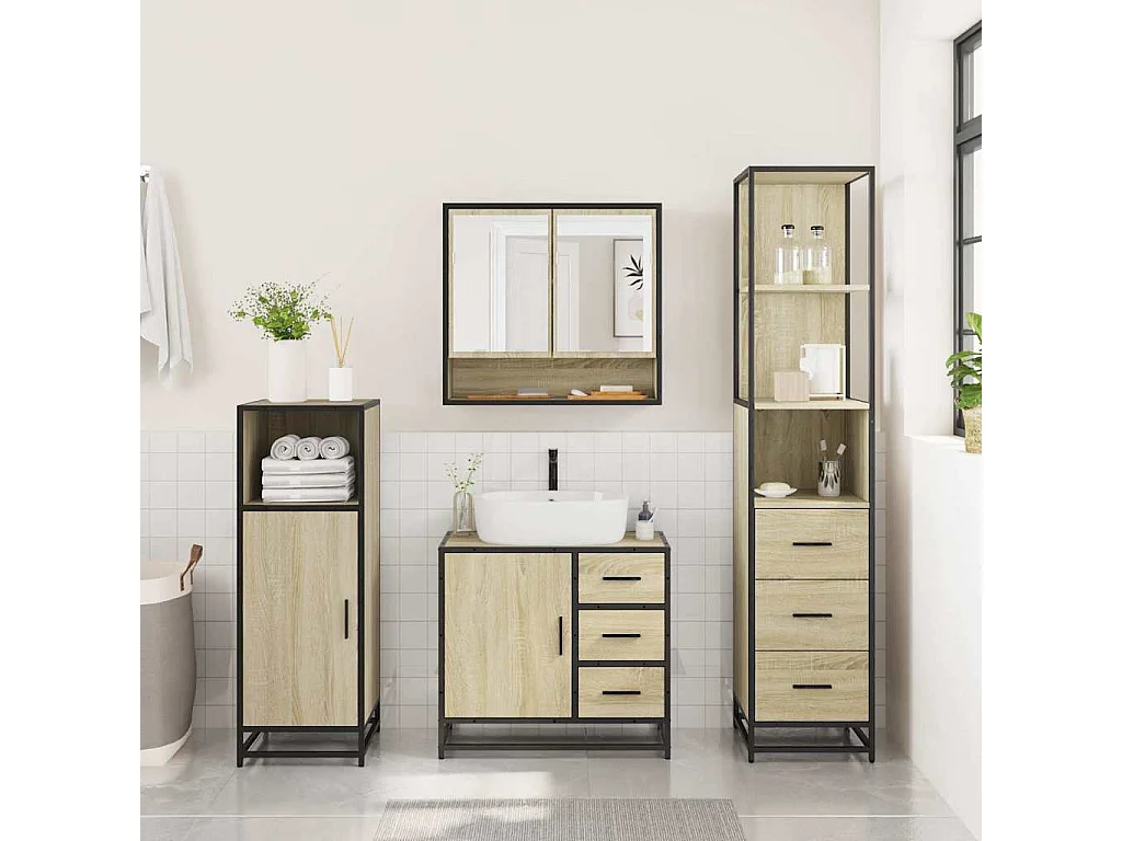 Ensemble de meubles de salle de bain 3 pcs chêne sonoma