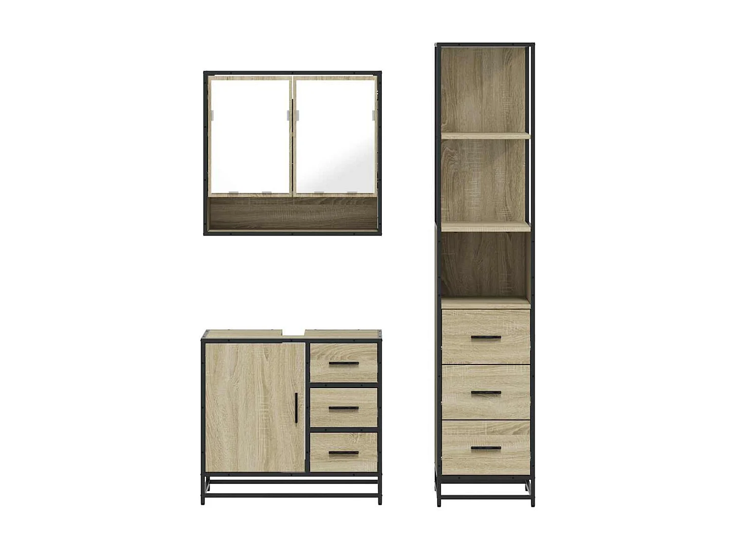 Ensemble de meubles de salle de bain 3 pcs chêne sonoma