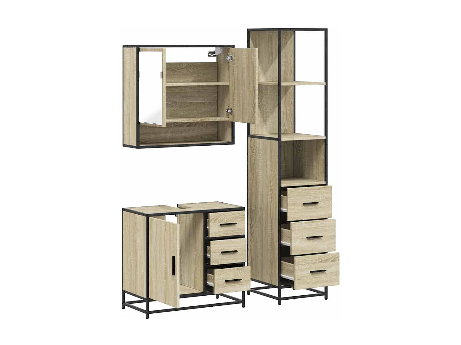 Ensemble de meubles de salle de bain 3 pcs chêne sonoma