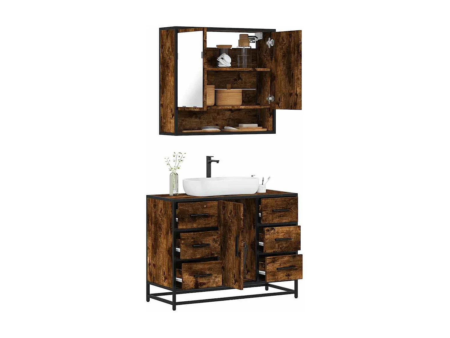 Ensemble de meubles de salle de bain 2 pcs Chêne fumé