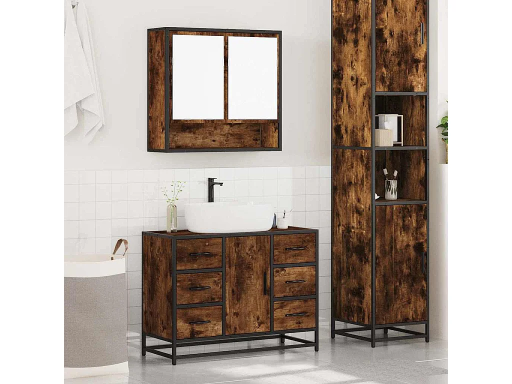 Ensemble de meubles de salle de bain 2 pcs Chêne fumé