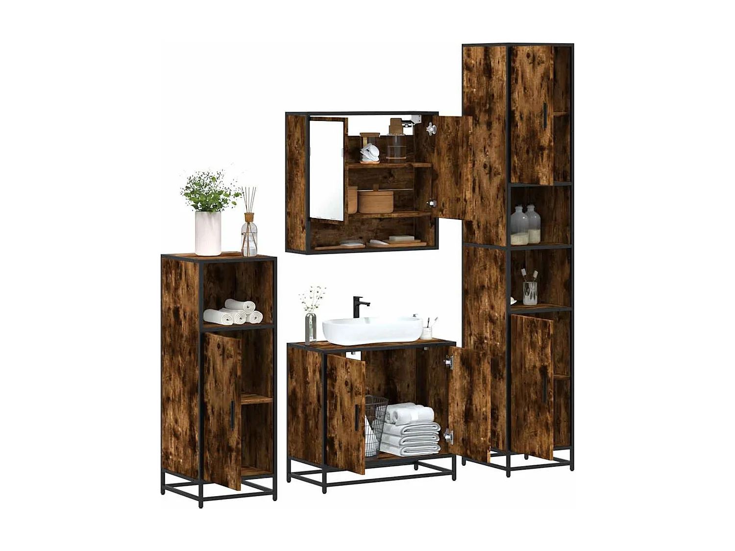 Ensemble meubles salle de bain 4 pcs chêne fumé bois ingénierie