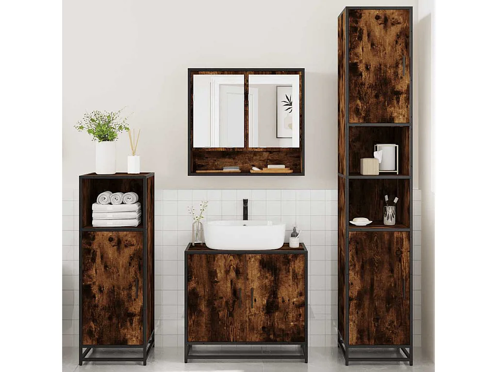 Ensemble meubles salle de bain 4 pcs chêne fumé bois ingénierie