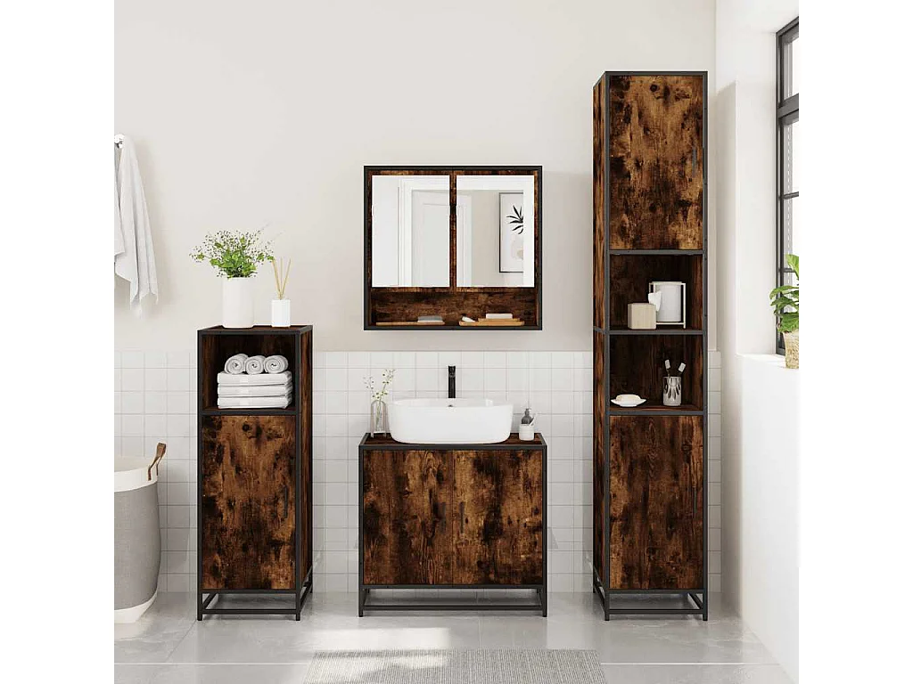 Ensemble meubles salle de bain 4 pcs chêne fumé bois ingénierie