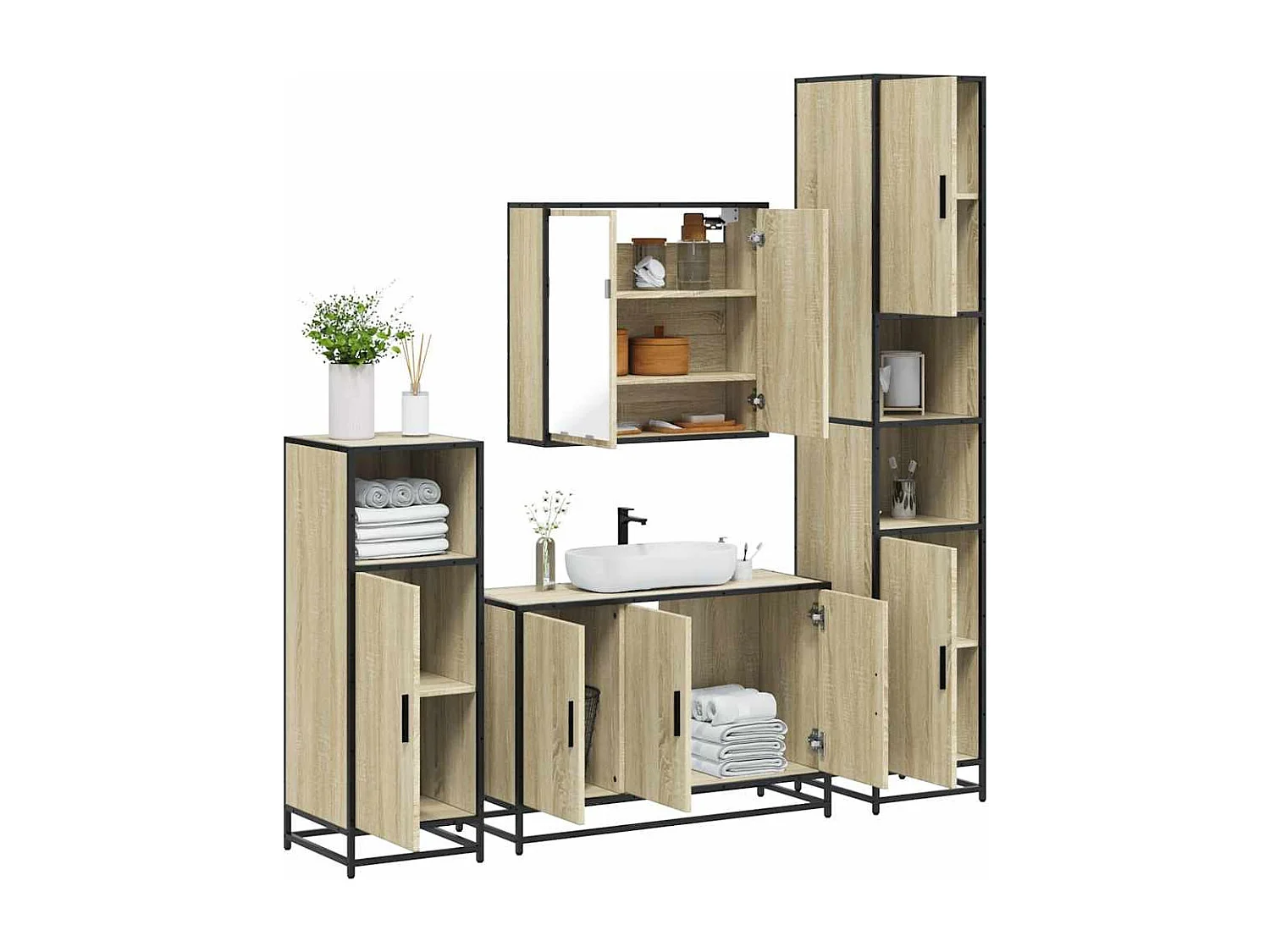 Ensemble de meubles de salle de bain 4 pcs chêne sonoma