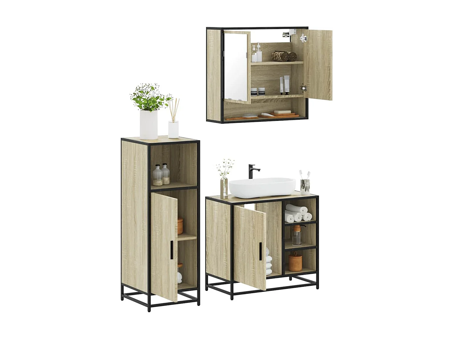 Ensemble de meubles de salle de bain 3 pcs chêne sonoma