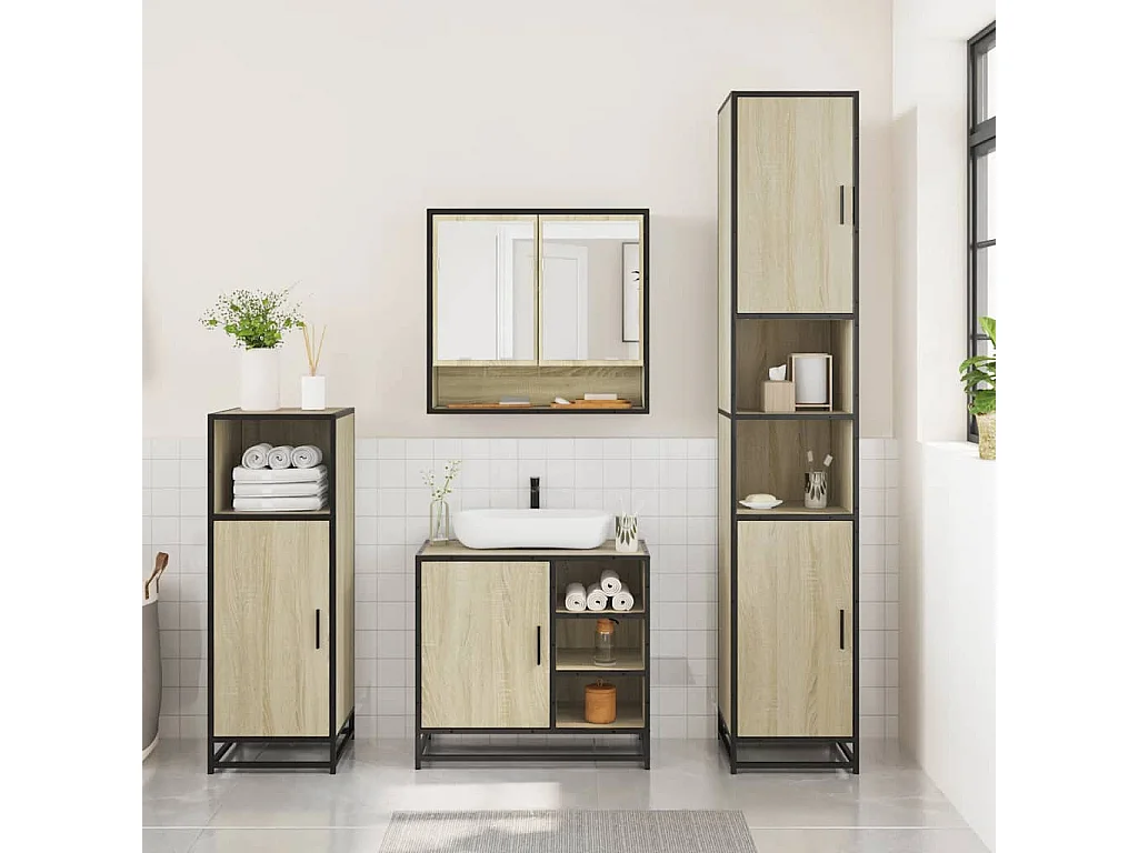 Ensemble de meubles de salle de bain 3 pcs chêne sonoma