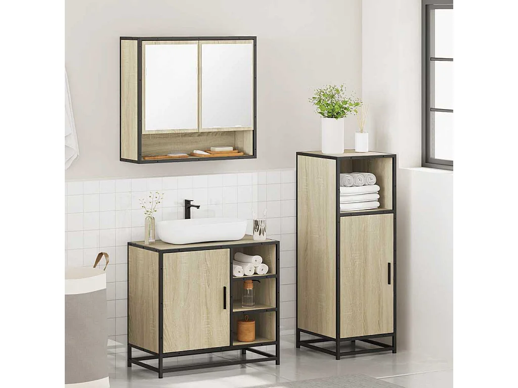 Ensemble de meubles de salle de bain 3 pcs chêne sonoma