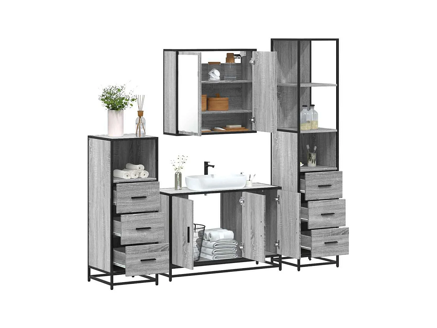 Ensemble de meubles de salle de bain 4 pcs sonoma gris