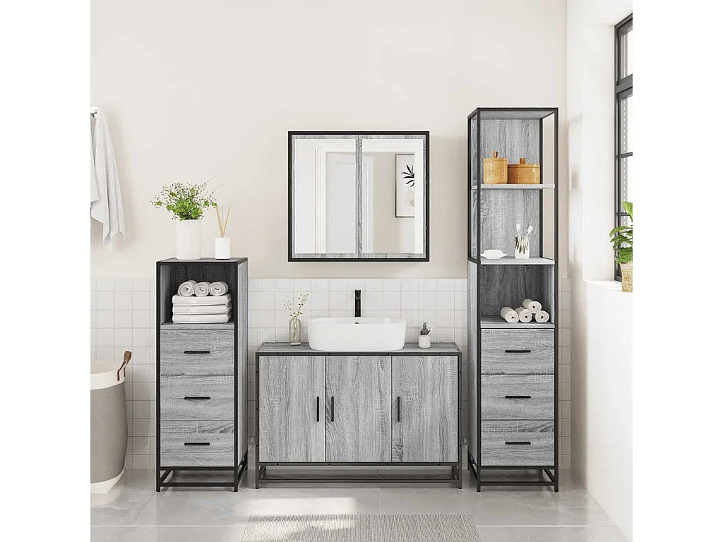 Ensemble de meubles de salle de bain 4 pcs sonoma gris