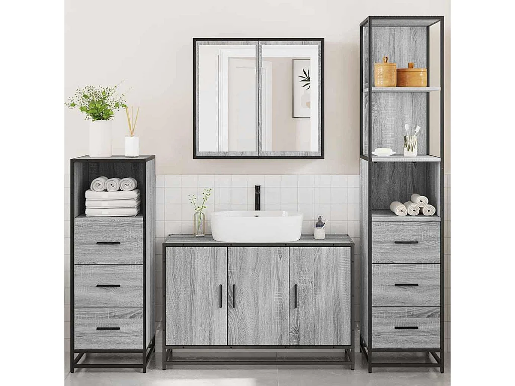 Ensemble de meubles de salle de bain 4 pcs sonoma gris