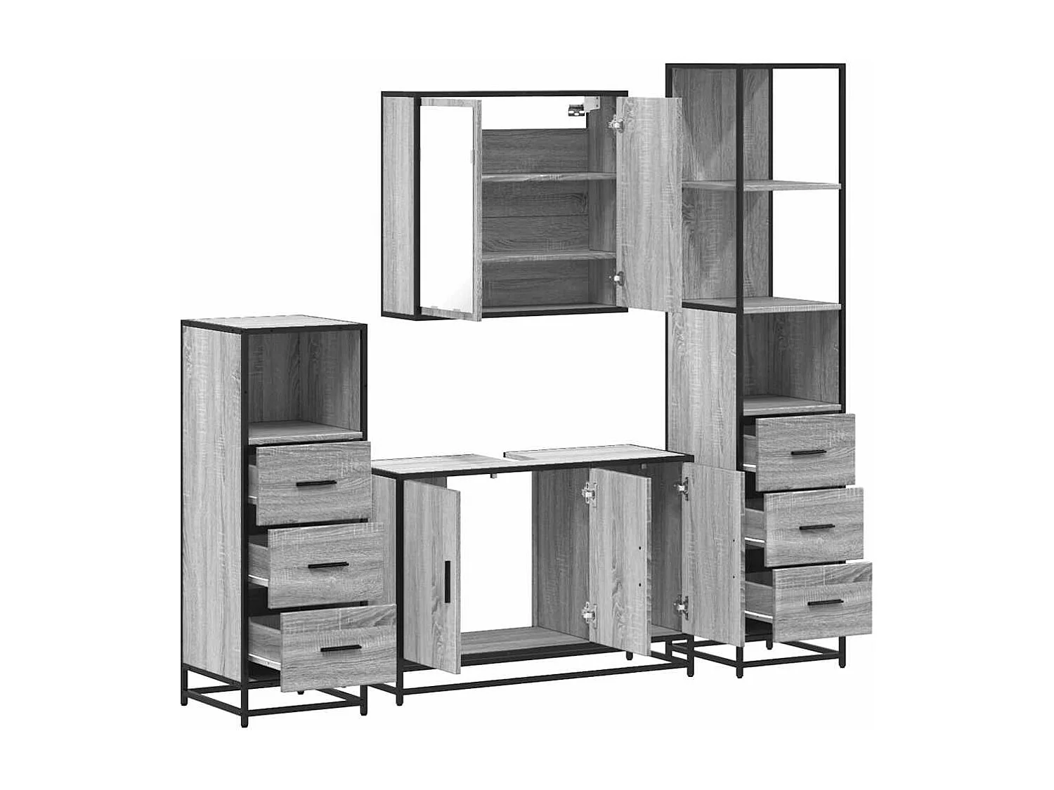 Ensemble de meubles de salle de bain 4 pcs sonoma gris