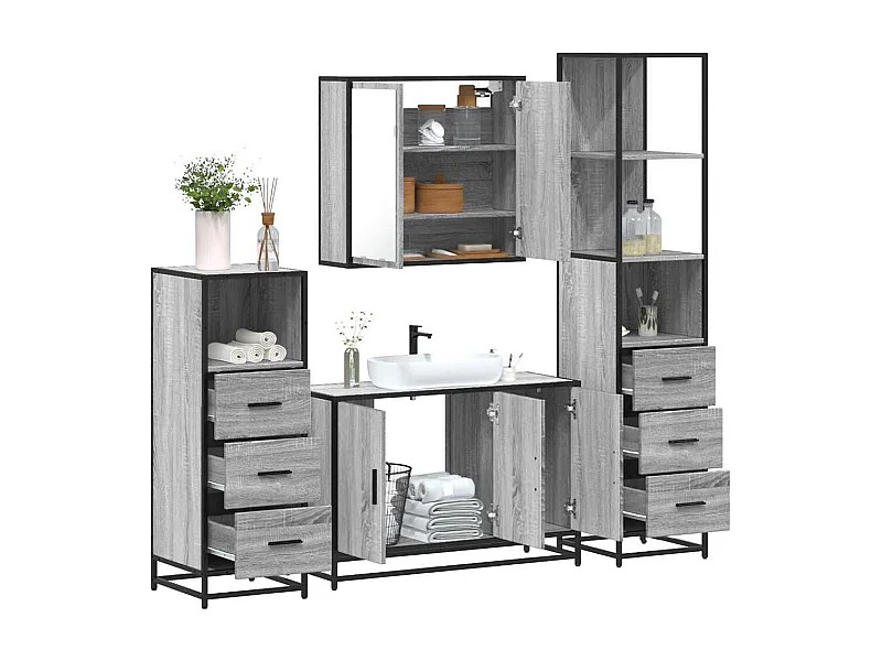 Ensemble de meubles de salle de bain 4 pcs sonoma gris