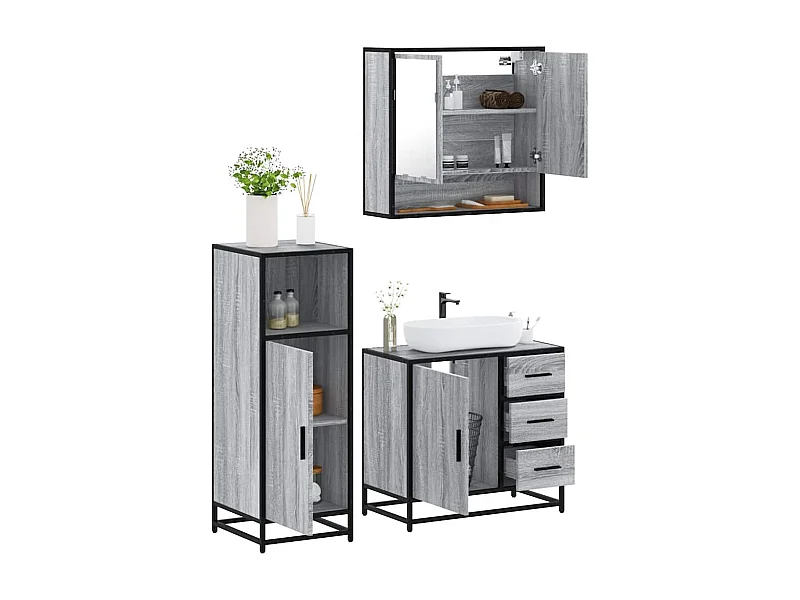 Ensemble de meubles de salle de bain 3 pcs Sonoma gris
