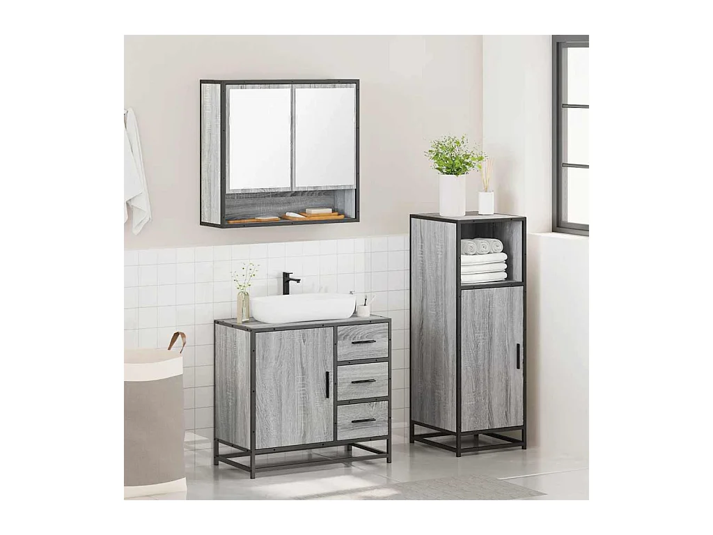 Ensemble de meubles de salle de bain 3 pcs Sonoma gris