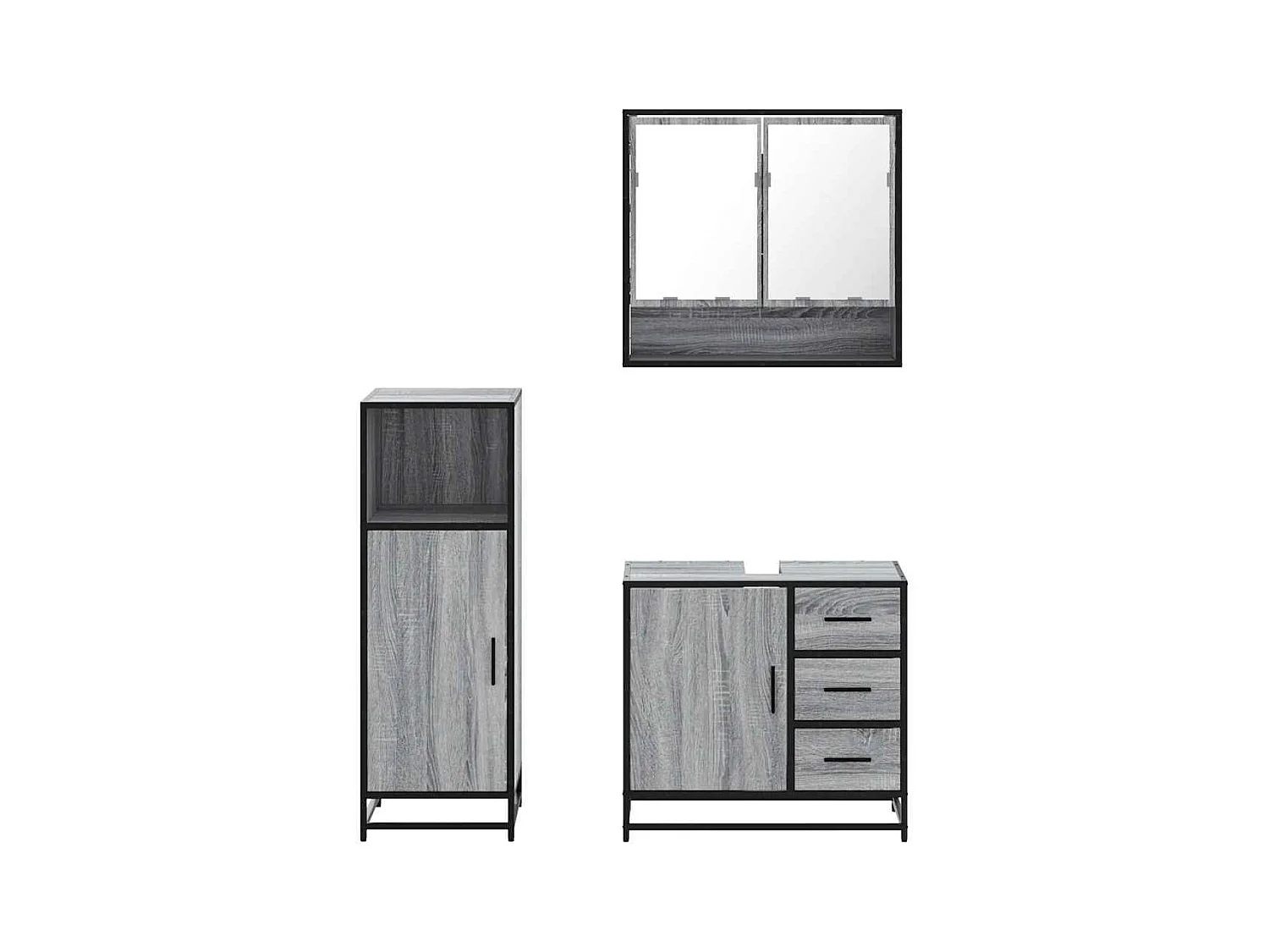 Ensemble de meubles de salle de bain 3 pcs Sonoma gris