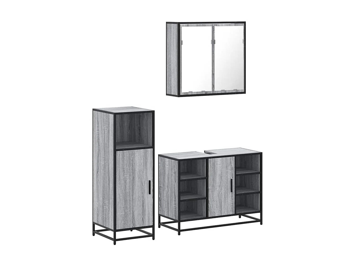 Ensemble de meubles de salle de bain 3 pcs Sonoma gris