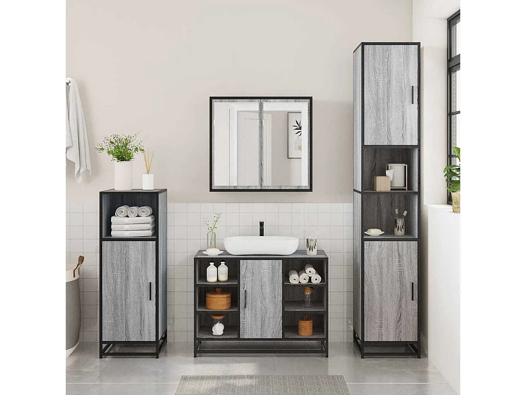 Ensemble de meubles de salle de bain 3 pcs Sonoma gris