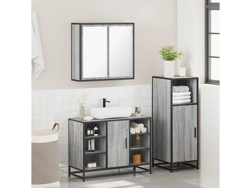 Ensemble de meubles de salle de bain 3 pcs Sonoma gris