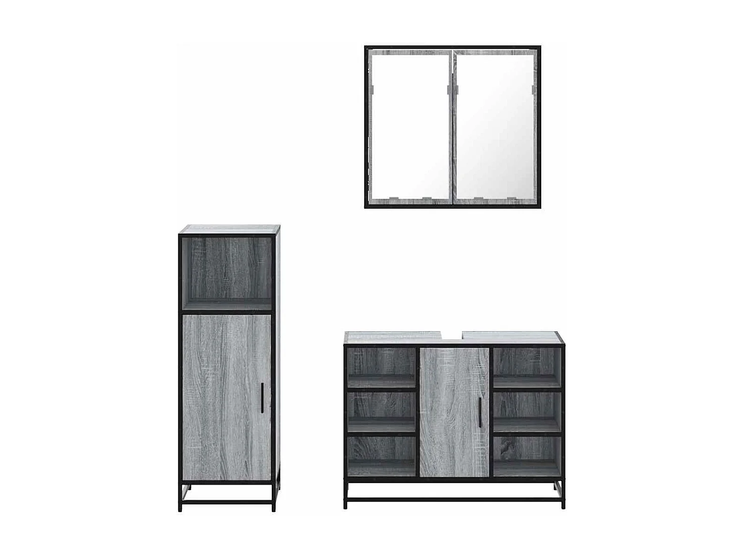 Ensemble de meubles de salle de bain 3 pcs Sonoma gris