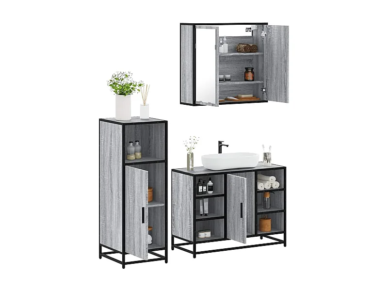 Ensemble de meubles de salle de bain 3 pcs Sonoma gris