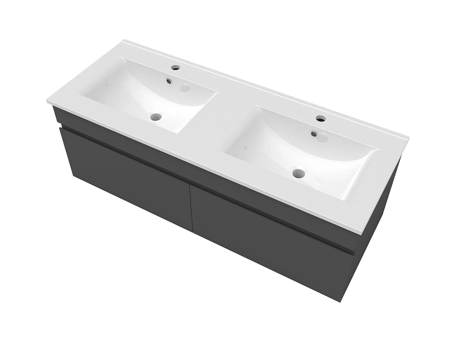 AICA Ensemble meuble Salle de Bain suspendu Anthracite avec 2 portes + double vasque en céramique, L x W x H：120x45x40cm