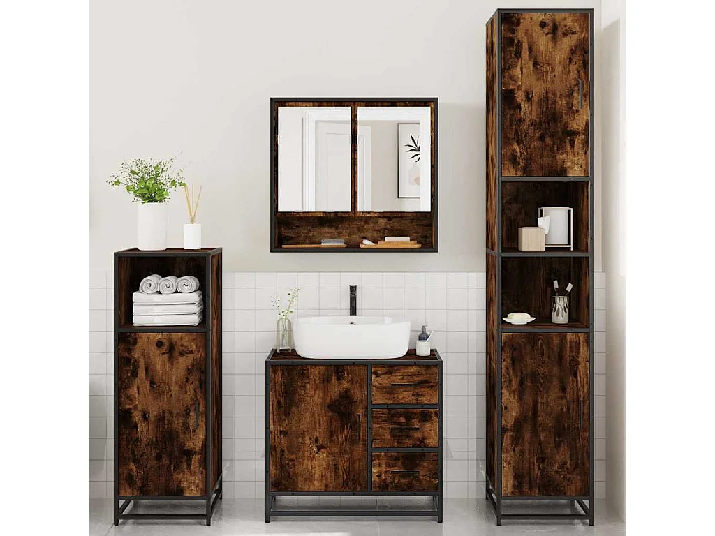 4-teiliges Badmöbel-Set Räuchereiche Parkett