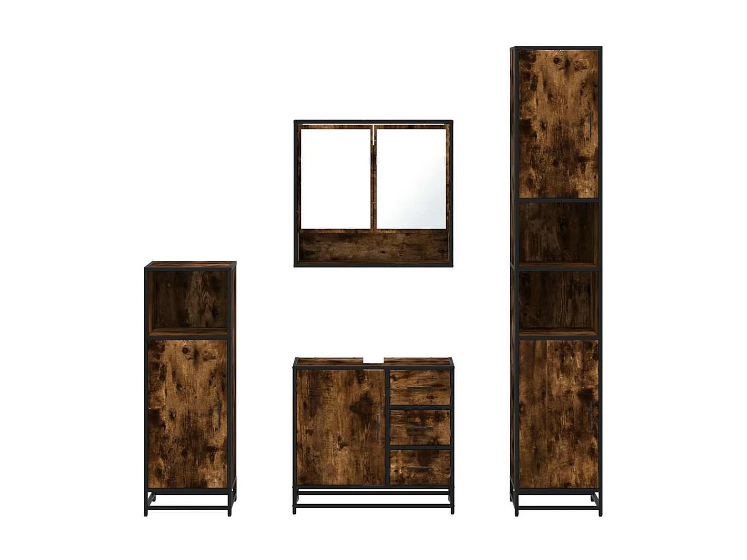 4-teiliges Badmöbel-Set Räuchereiche Parkett